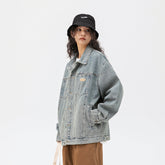 Unisex Jacket Denim Jacket Men and Women Couple Jacket Washed Top